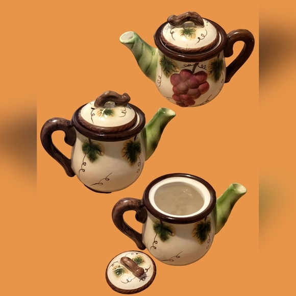 PACIFIC RIM BICO Ceramic Autumn Leaves/Grapes Creamer Sugar Bowl Shaker FENTON - Picture 3 of 6